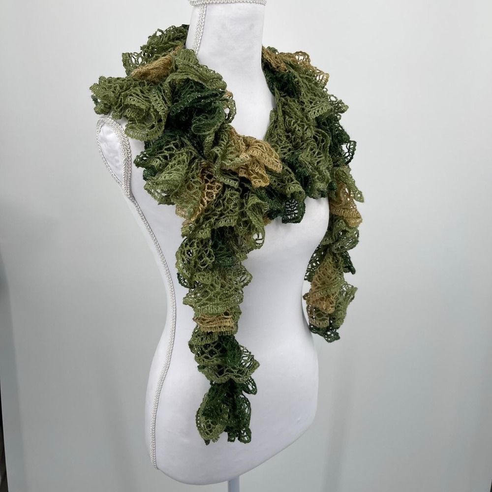 Y2K Fairy Handmade Crotchet Knit Scarf Whimsy Colorful Goblin Ruffle Eclectic